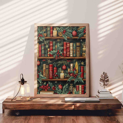 Christmas Bookshelf with Candles and Holly Jigsaw Puzzle