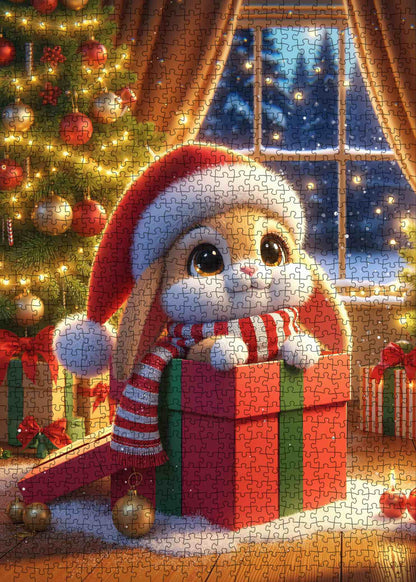 Christmas Bunny in Gift Box Jigsaw Puzzle