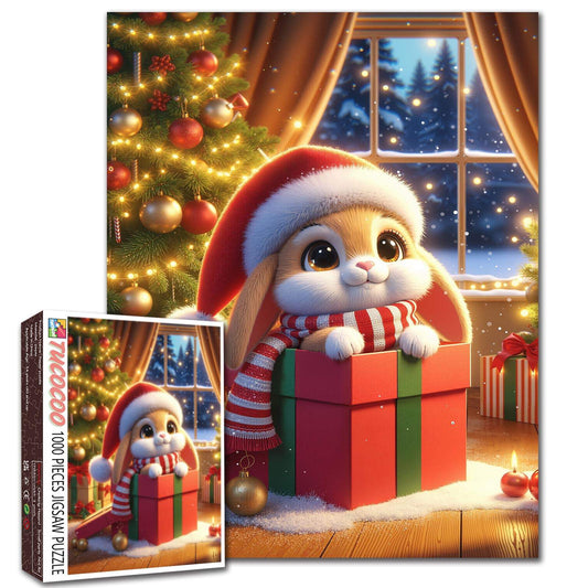 Christmas Bunny in Gift Box Jigsaw Puzzle