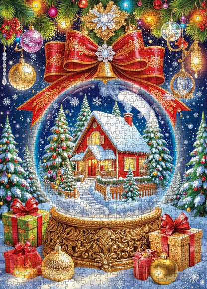 Christmas Cottage in Ornament Globe Jigsaw Puzzle