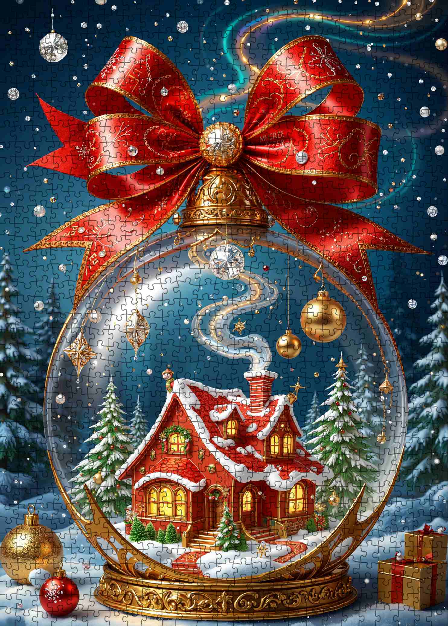 Christmas Cottage in Ornament Globe Jigsaw Puzzle