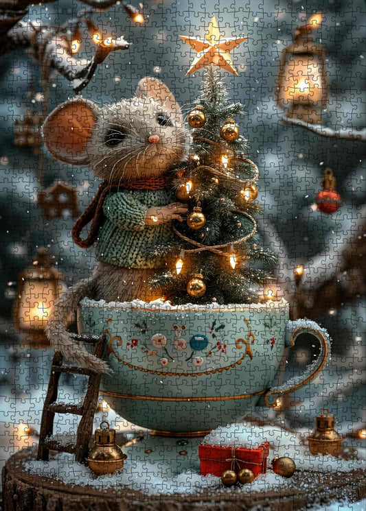 Christmas Mouse and Teacup Tree Jigsaw Puzzle