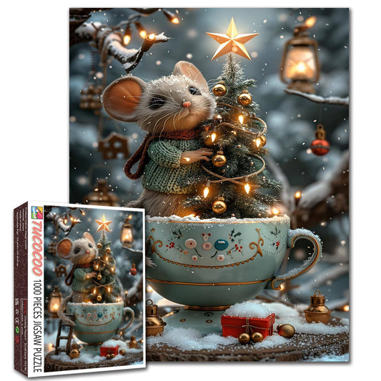 Christmas Mouse and Teacup Tree Jigsaw Puzzle