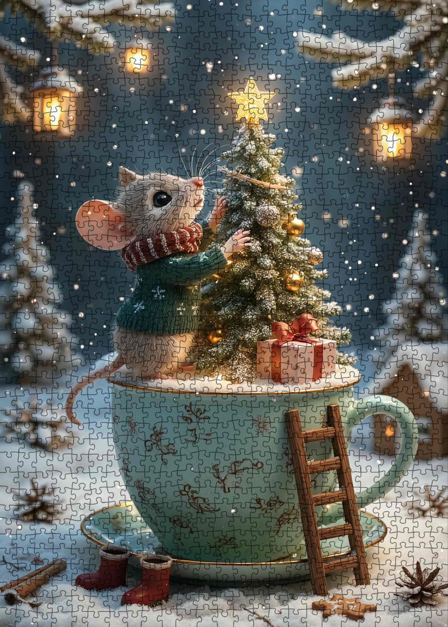 Christmas Mouse and Teacup Tree Jigsaw Puzzle