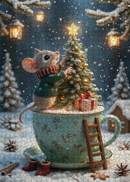Christmas Mouse and Teacup Tree Jigsaw Puzzle