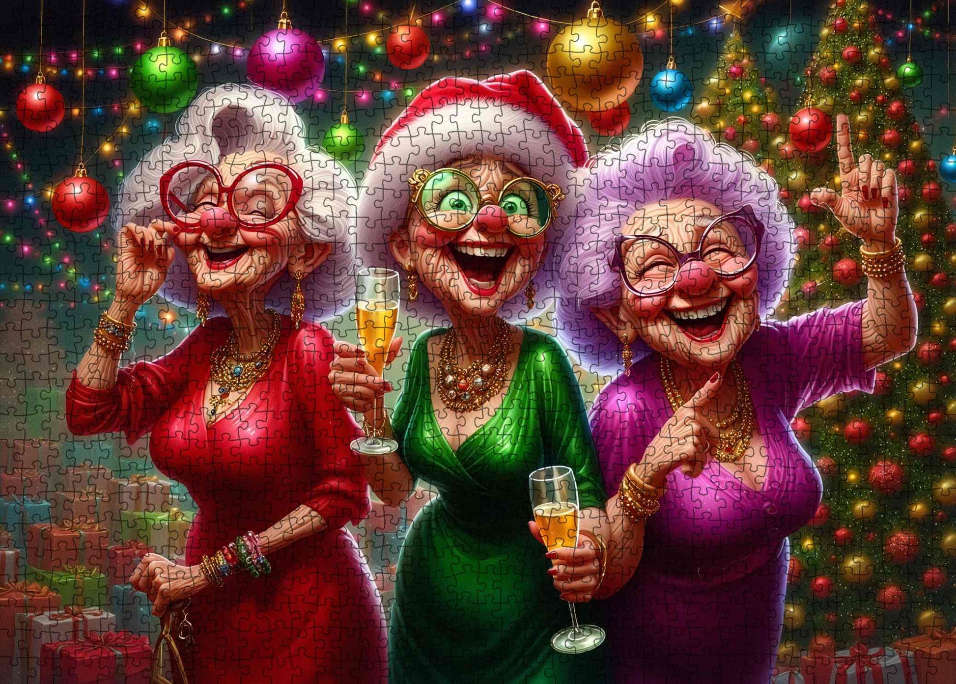 Christmas Party Joyful Senior Ladies Jigsaw Puzzle