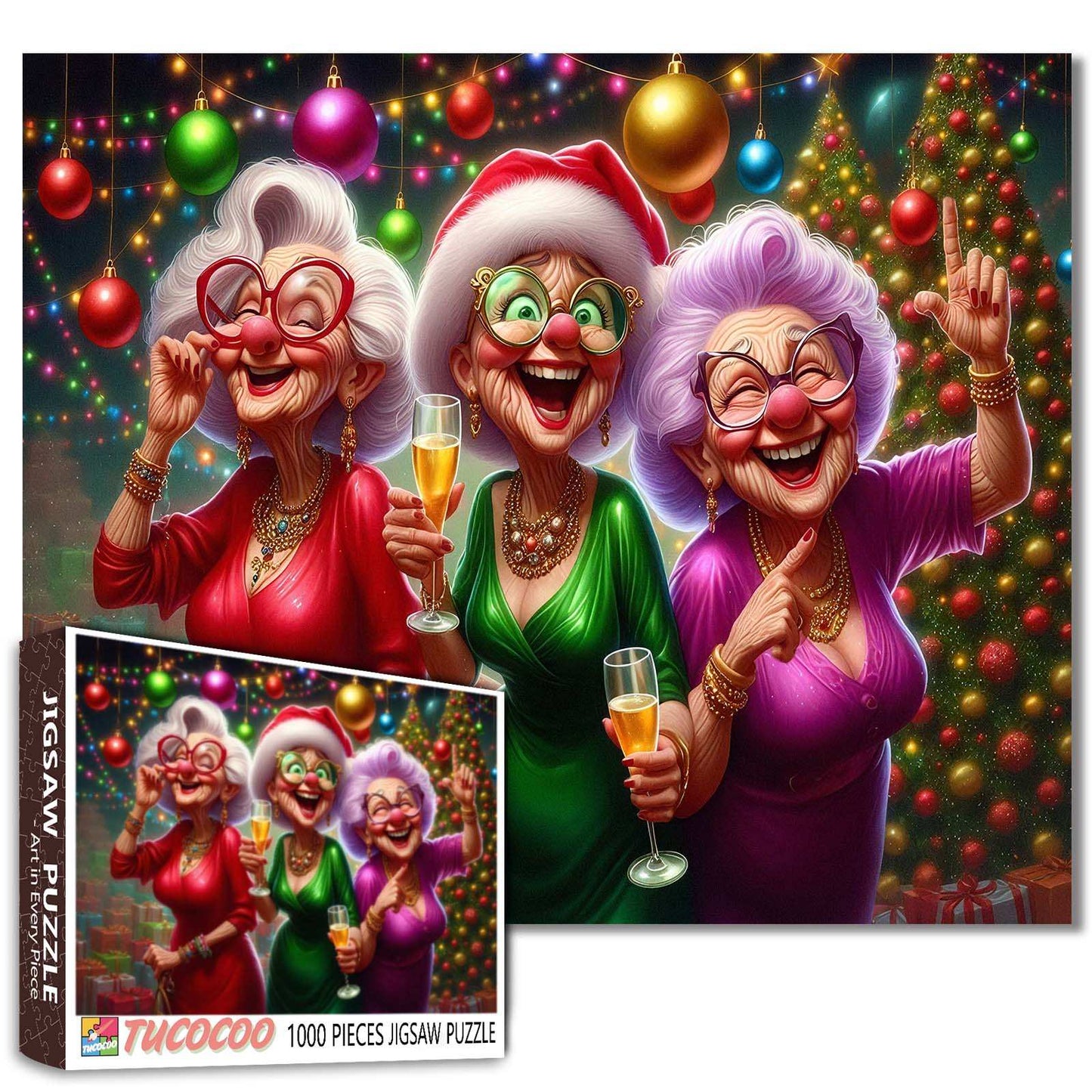 Christmas Party Joyful Senior Ladies Jigsaw Puzzle