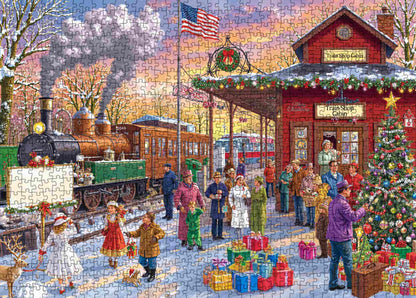 Christmas Train Station Celebration Jigsaw Puzzle