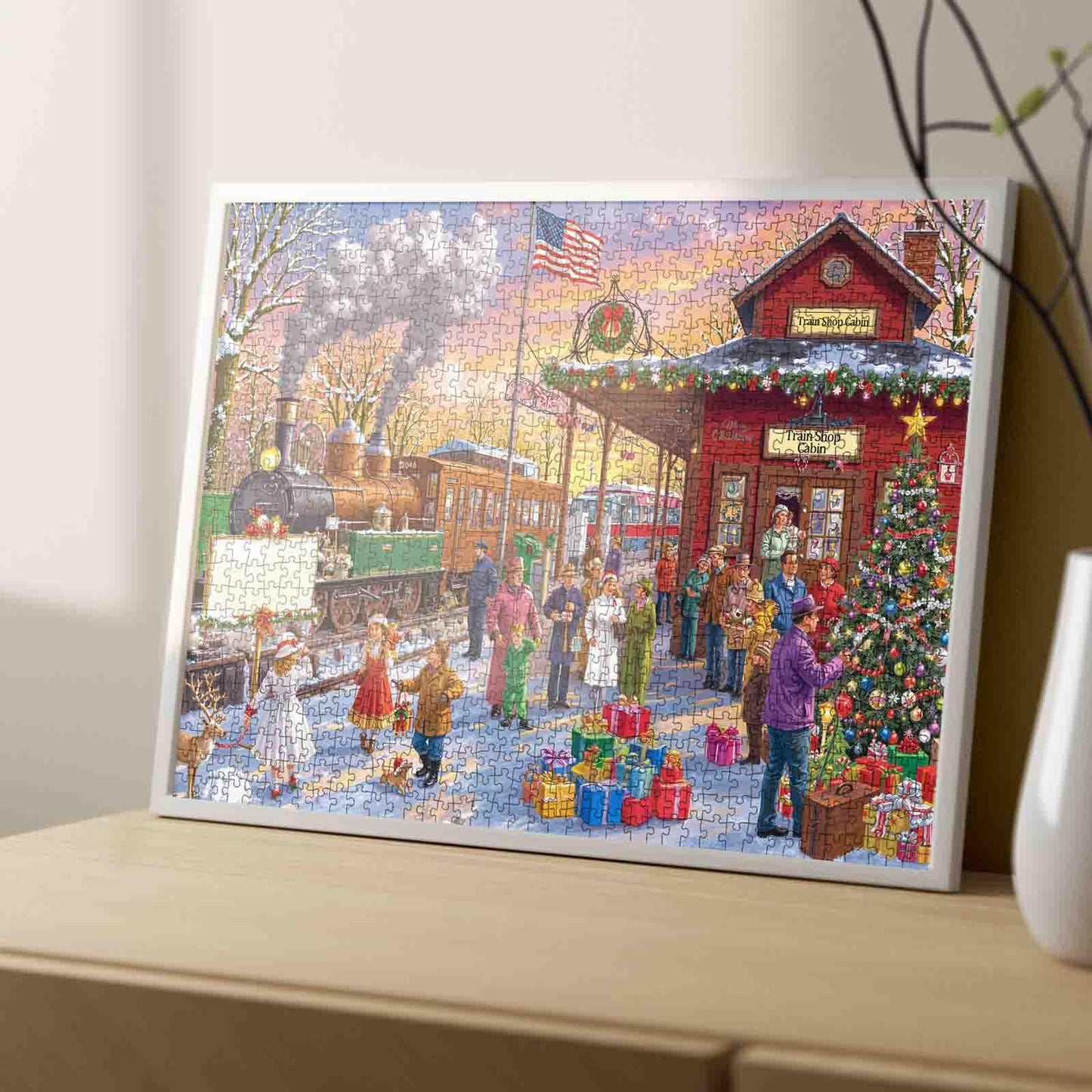 Christmas Train Station Celebration Jigsaw Puzzle