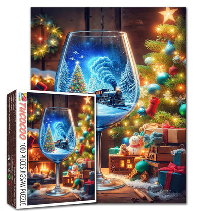Christmas Train in Wine Glass Jigsaw Puzzle