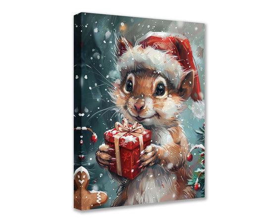 Santa Hamster with Gift Christmas Canvas Wall Art