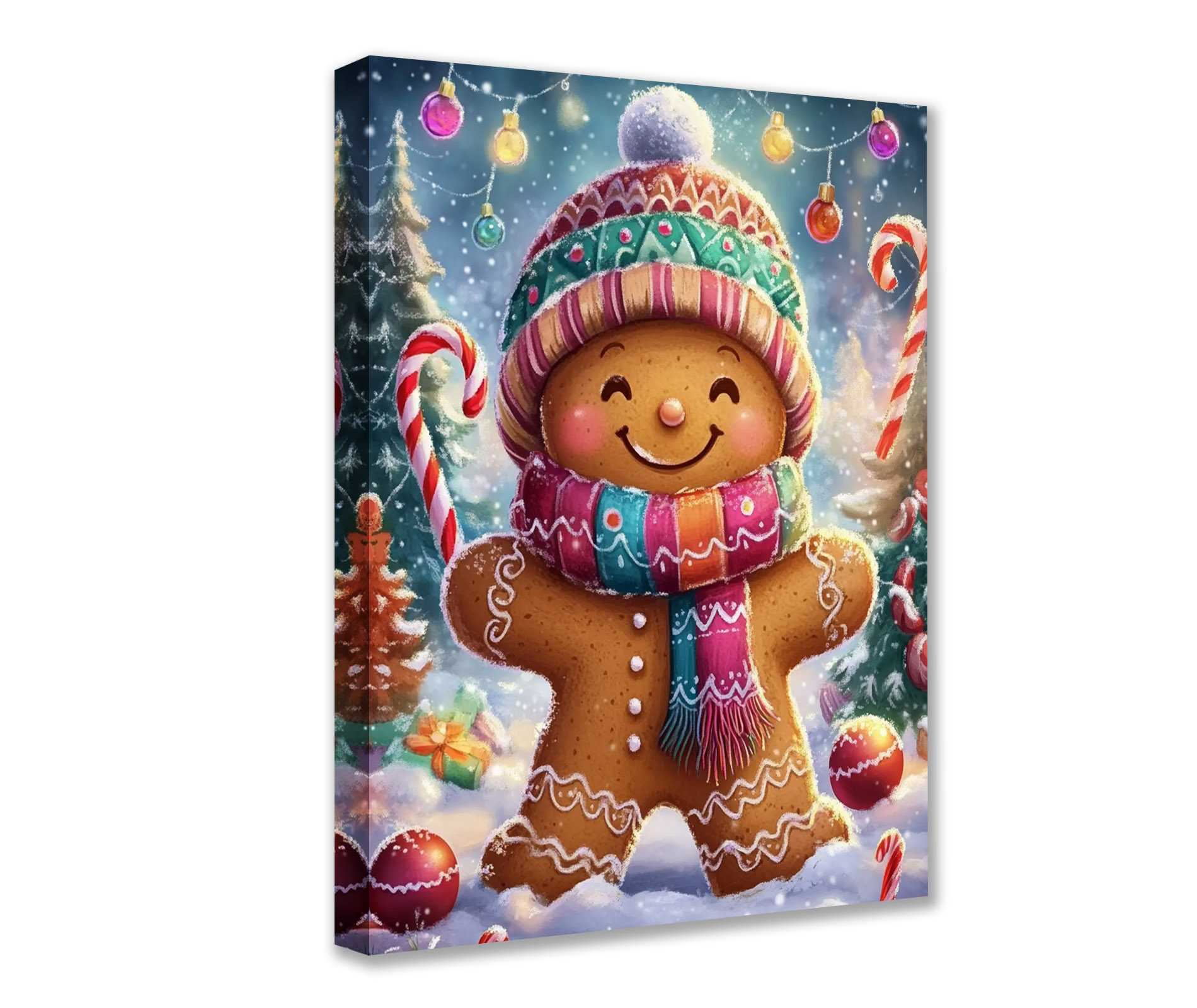 Smiling Gingerbread Man Christmas Canvas Wall Art