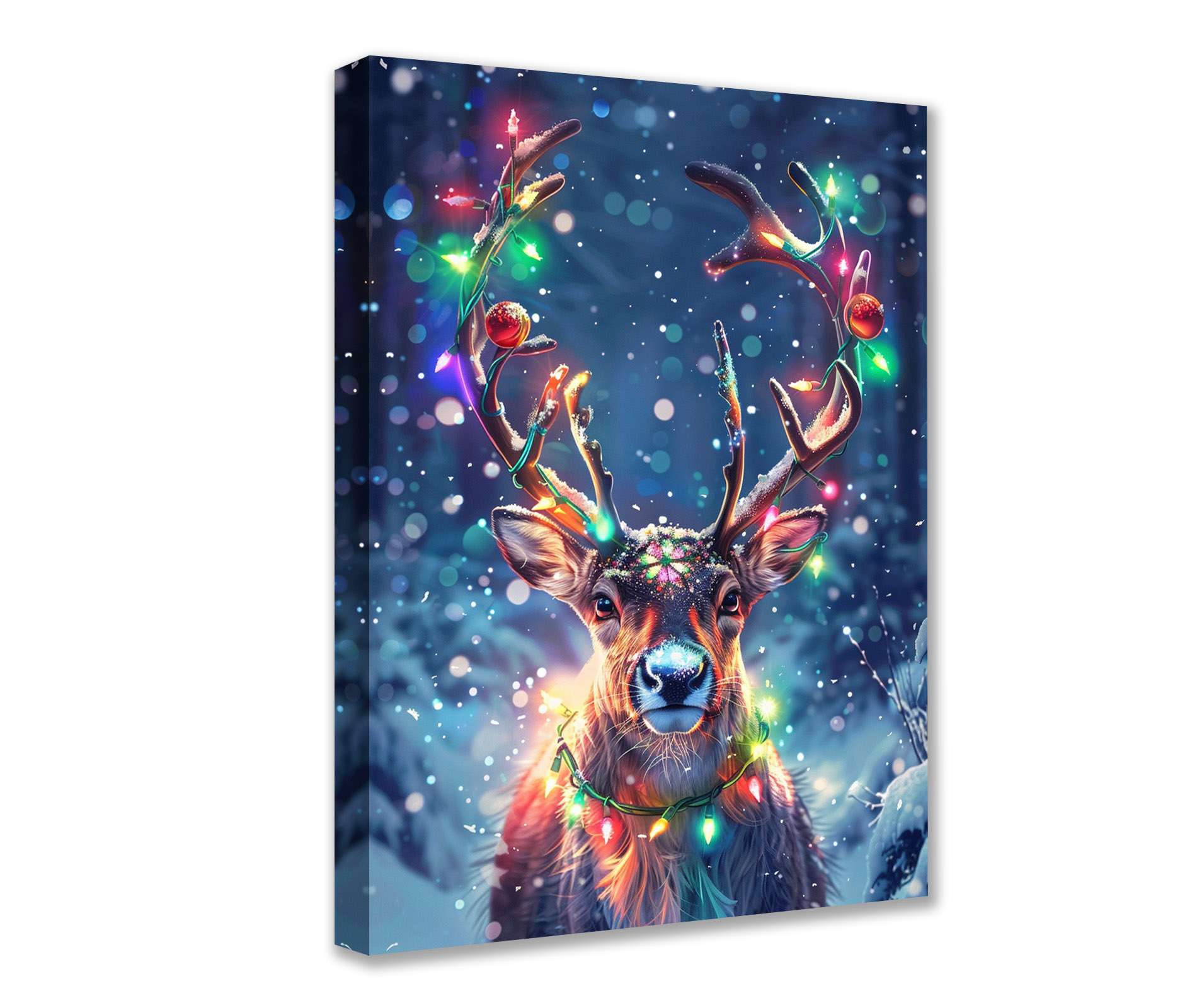 Festive Reindeer with Christmas Lights Canvas Wall Art