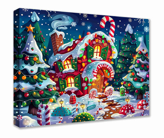 Candy Cottage Christmas Wonderland Canvas Wall Art