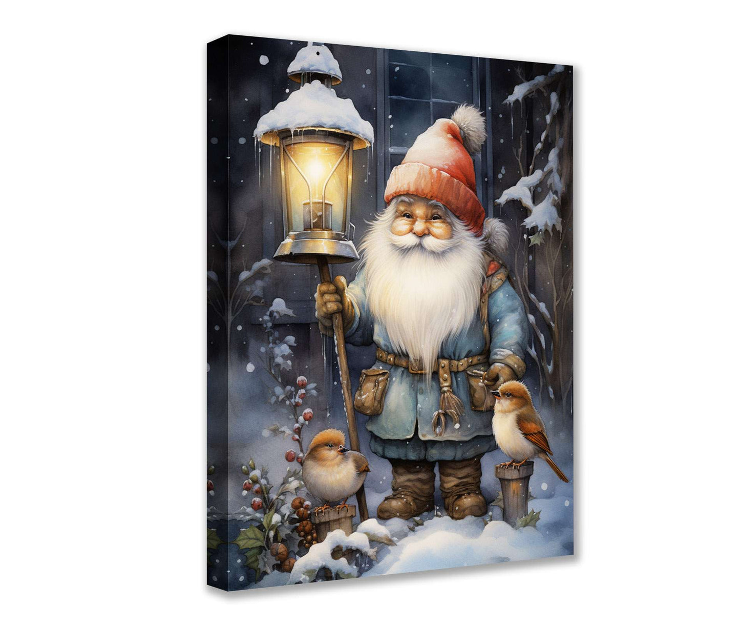 Christmas Gnome with Lantern Canvas Wall Art