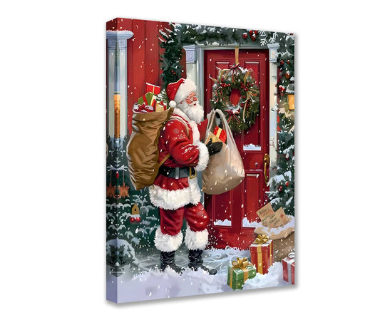 Santa Delivering Gifts by Red Door Canvas Wall Art