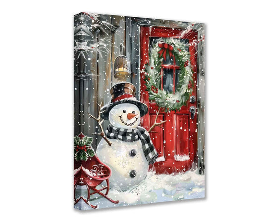 Festive Snowman at Red Door Christmas Canvas Wall Art