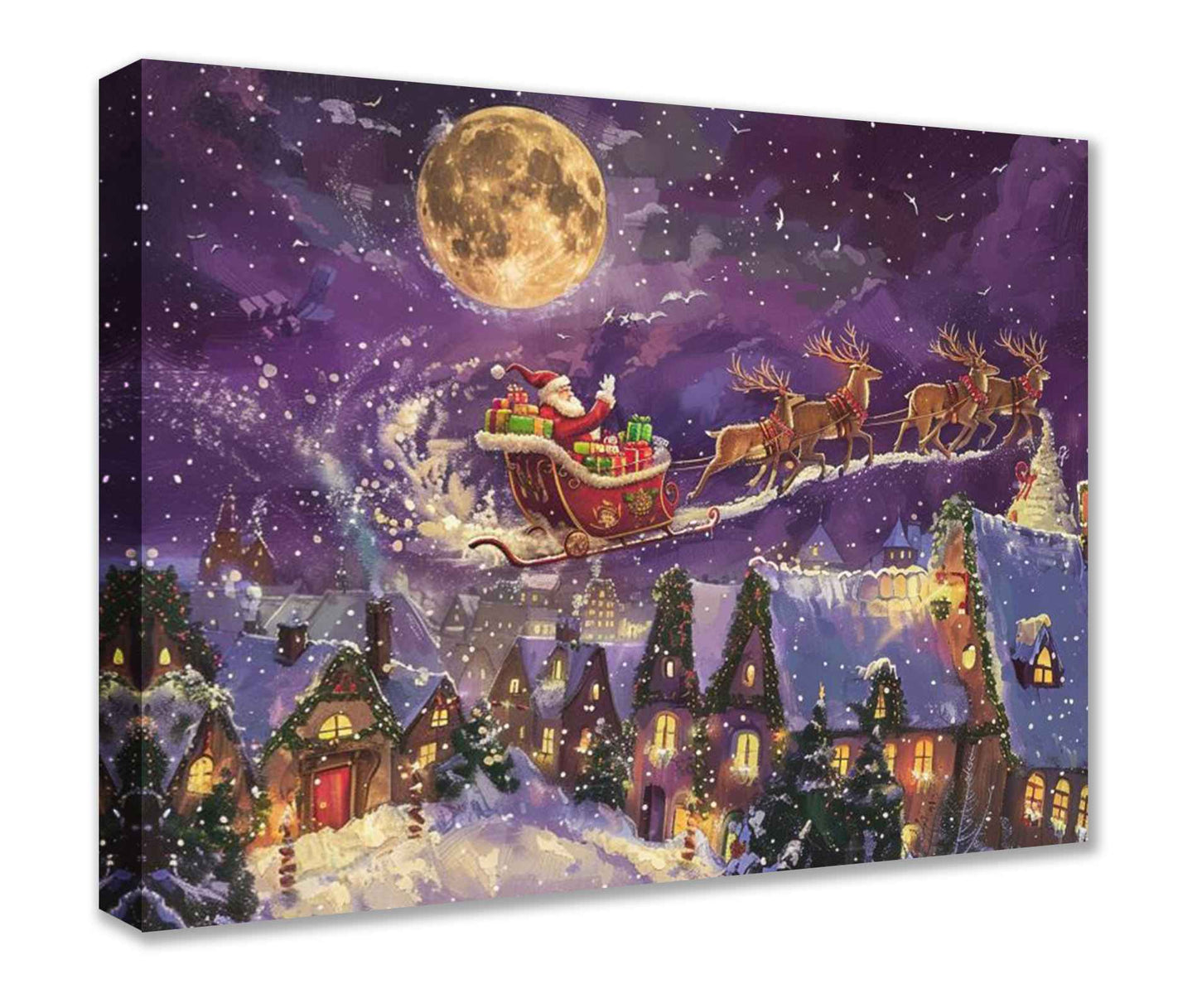 Santa’s Sleigh Over Village Canvas Wall Art