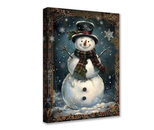 Vintage Snowman with Top Hat Canvas Wall Art