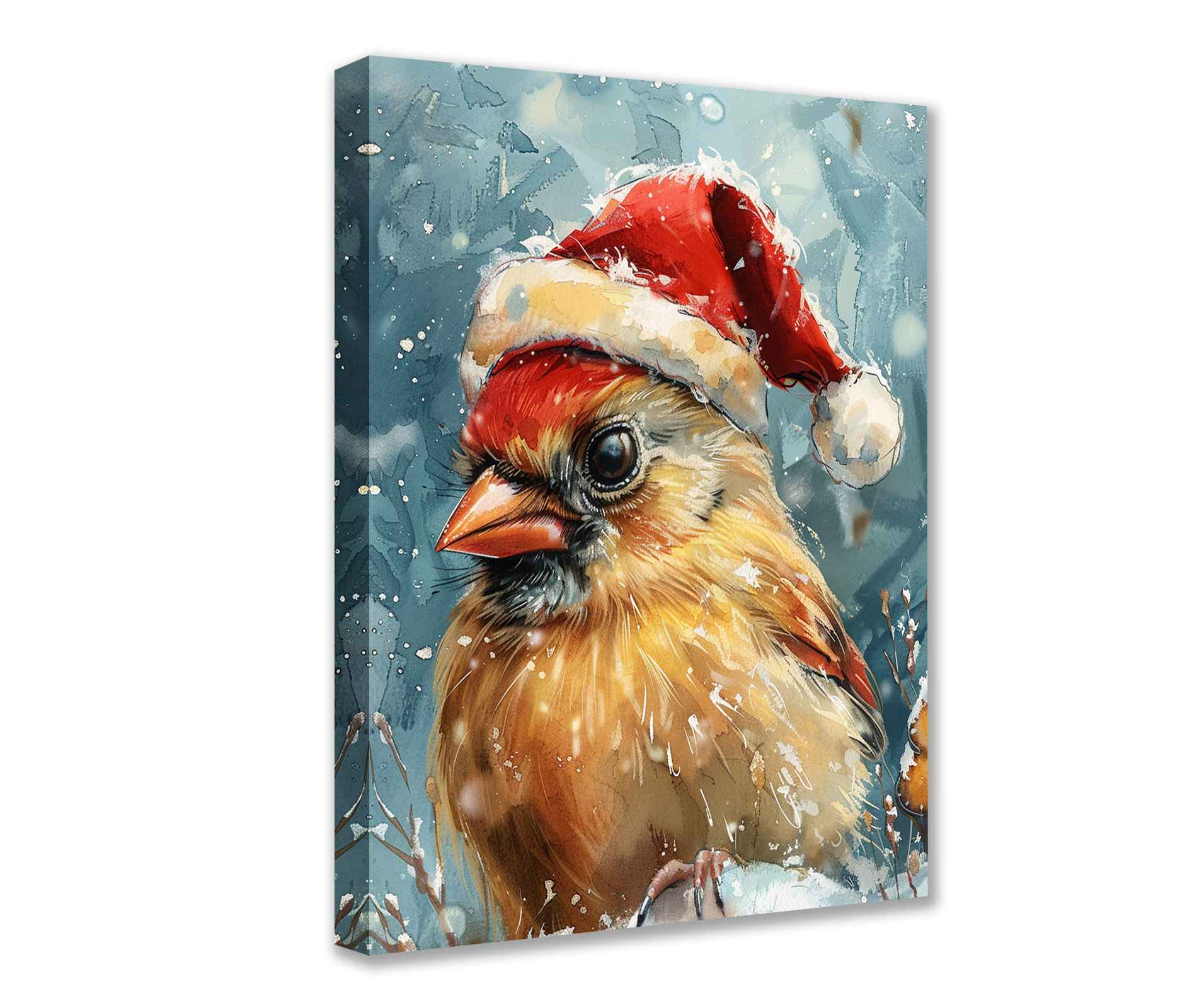 Festive Cardinal in Santa Hat Christmas Canvas Wall Art