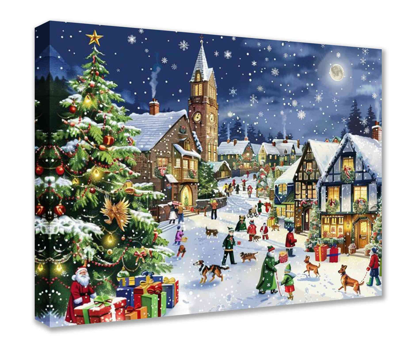 Festive Christmas Village Scene Canvas Wall Art