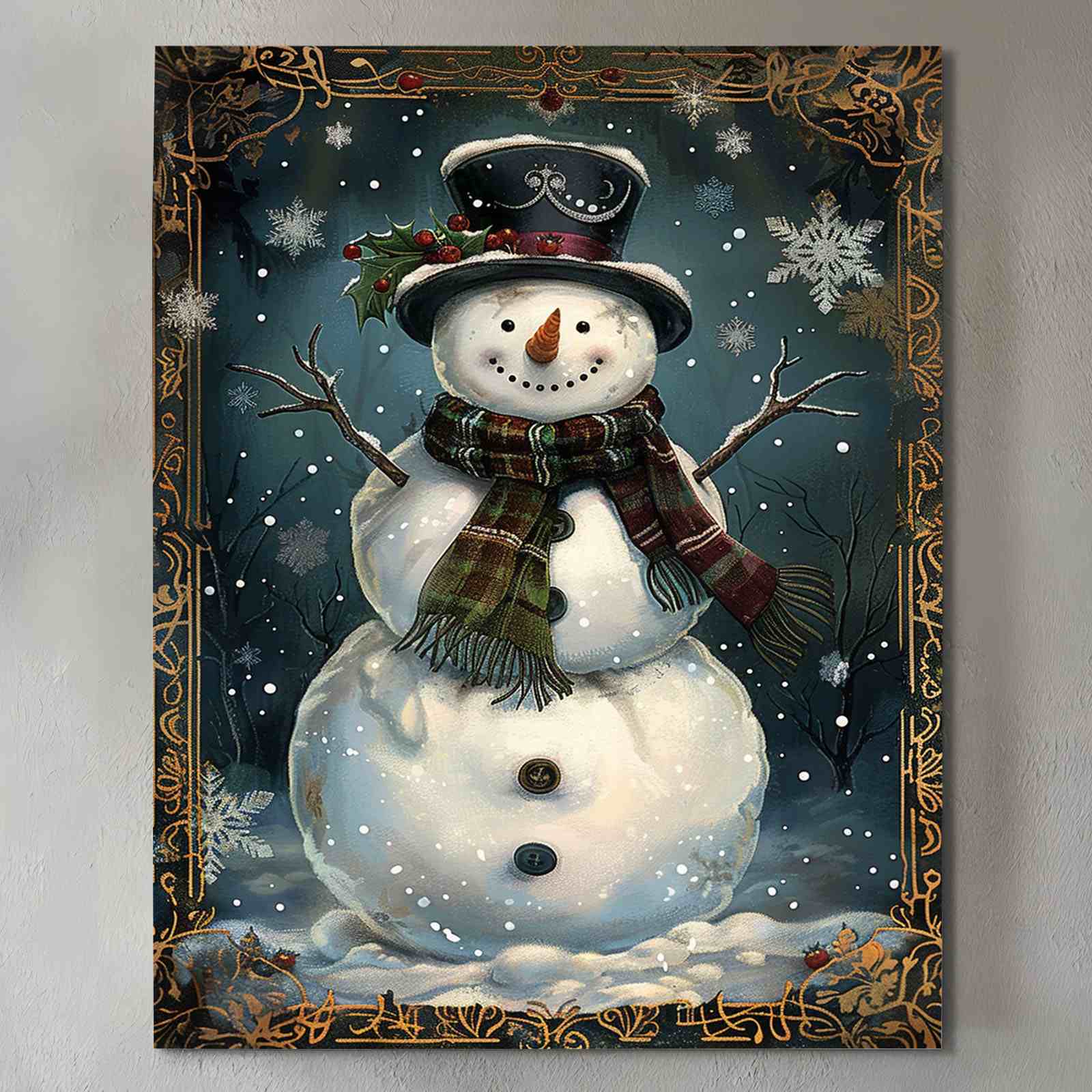 Vintage Snowman with Top Hat Canvas Wall Art