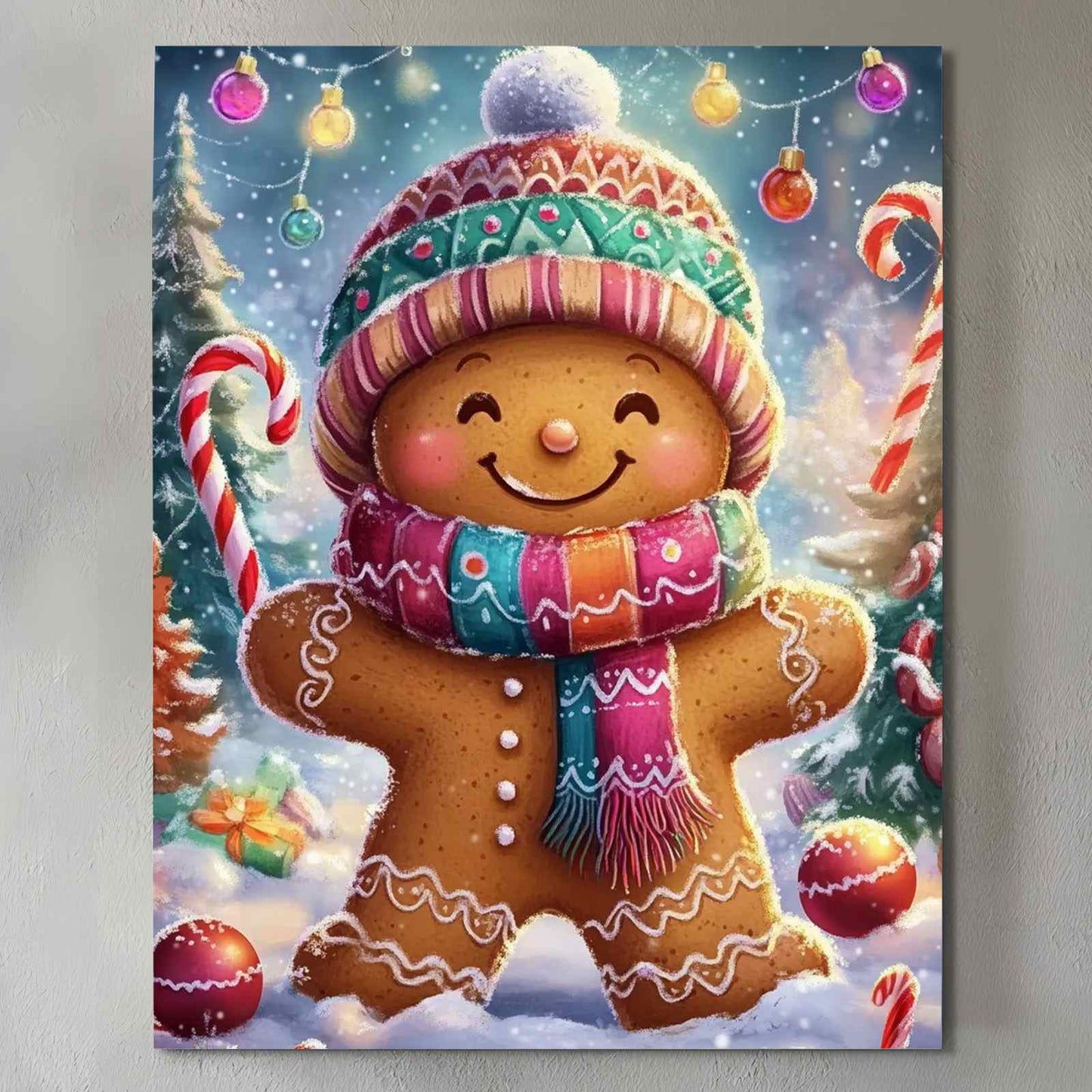 Smiling Gingerbread Man Christmas Canvas Wall Art