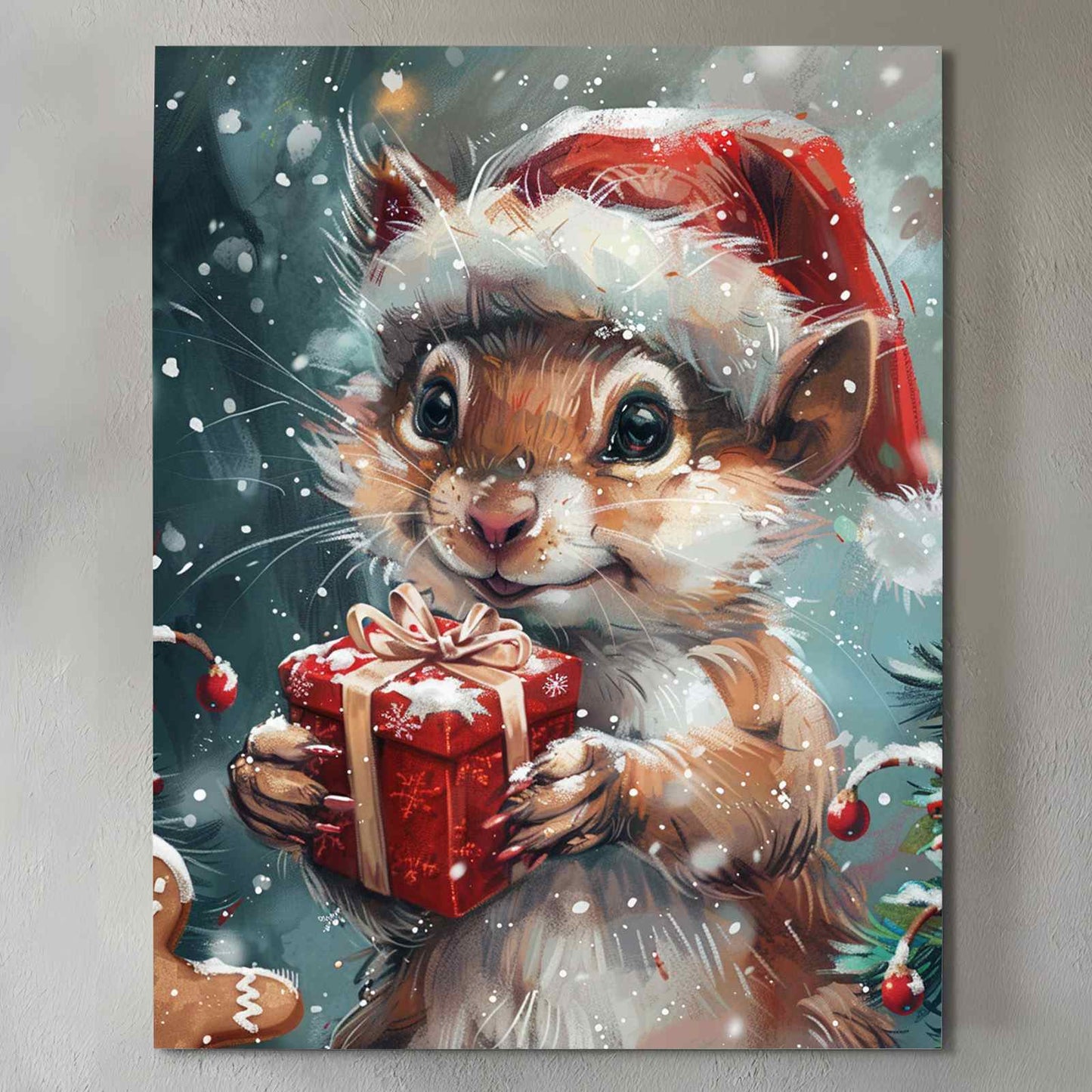 Santa Hamster with Gift Christmas Canvas Wall Art