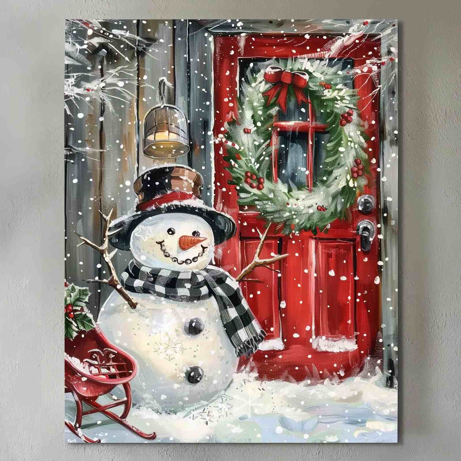 Festive Snowman at Red Door Christmas Canvas Wall Art