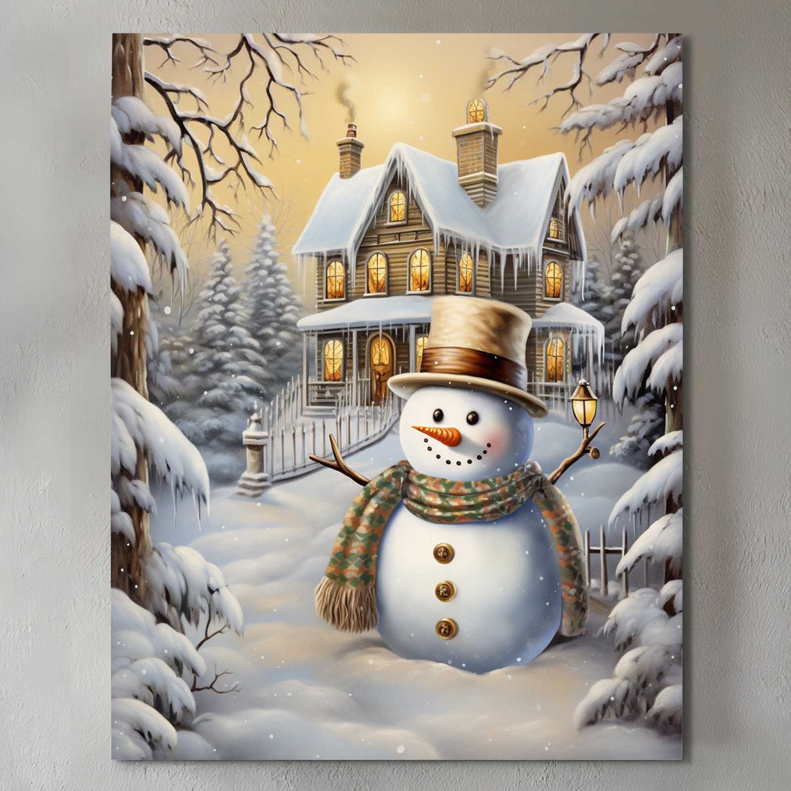 Snowman by Cozy Winter House Canvas Wall Art