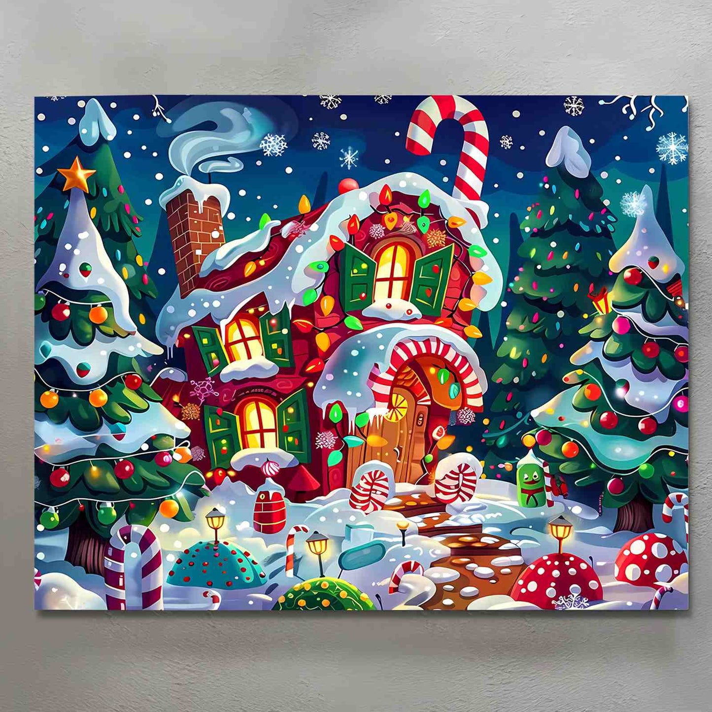 Candy Cottage Christmas Wonderland Canvas Wall Art