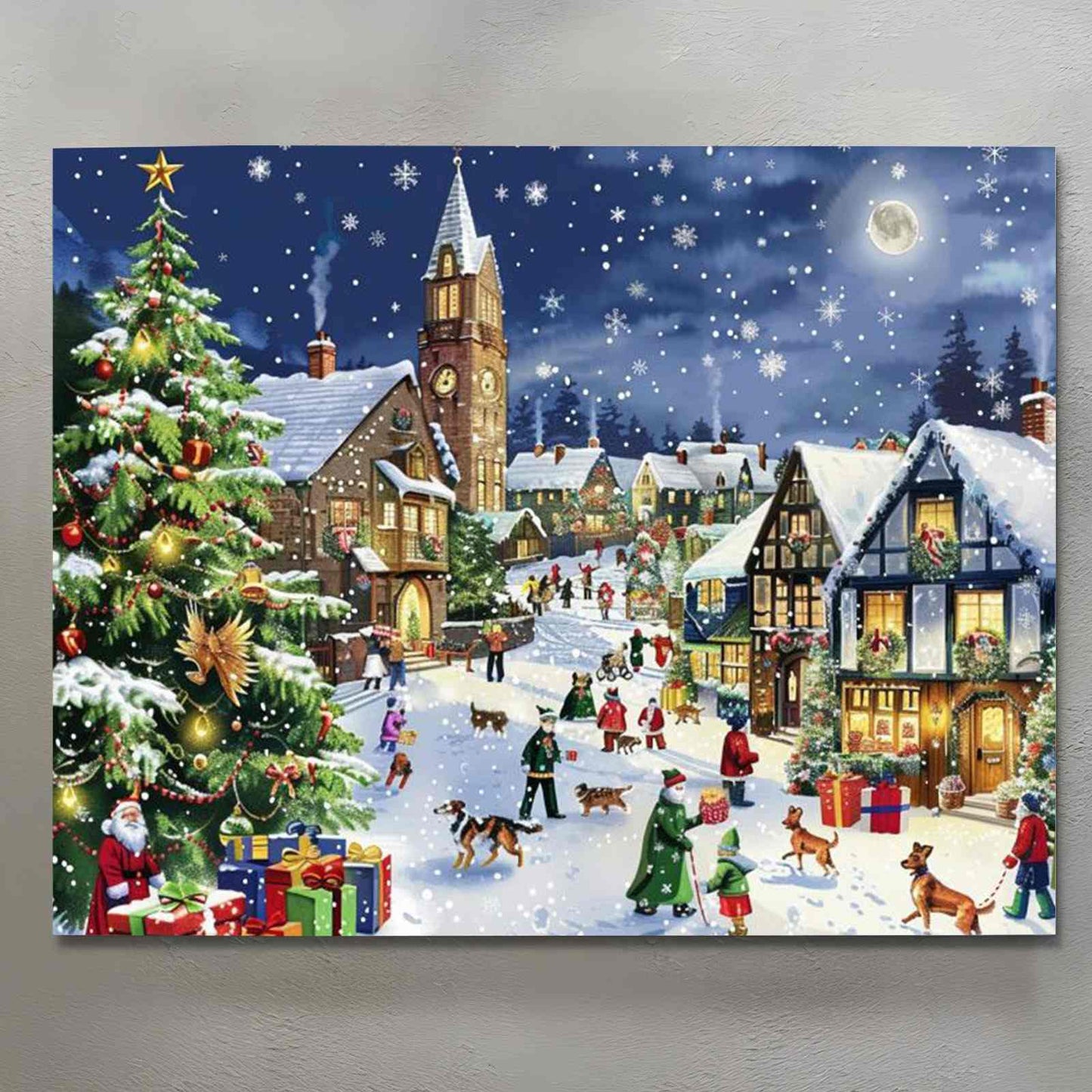 Festive Christmas Village Scene Canvas Wall Art