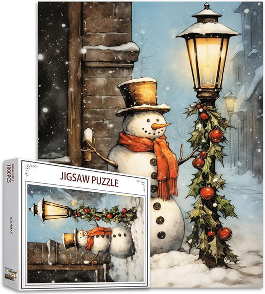 Snowman on Christmas Street Jigsaw Puzzles