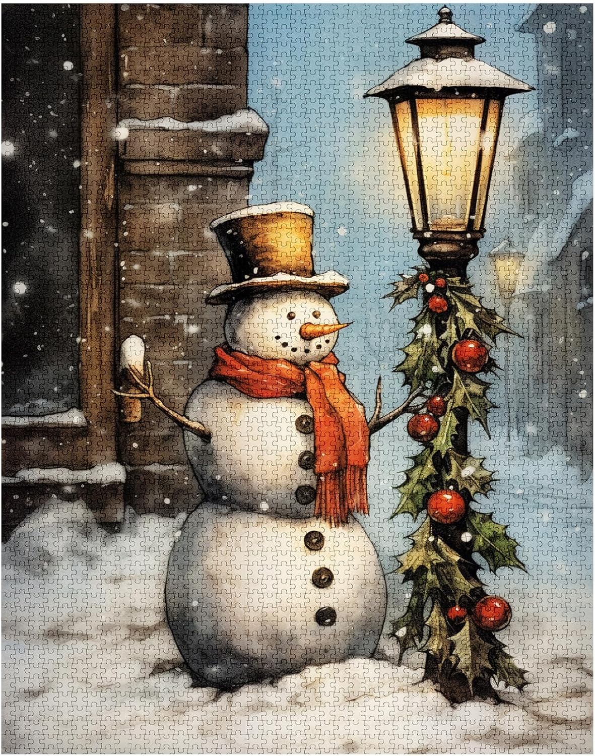 Snowman on Christmas Street Jigsaw Puzzles