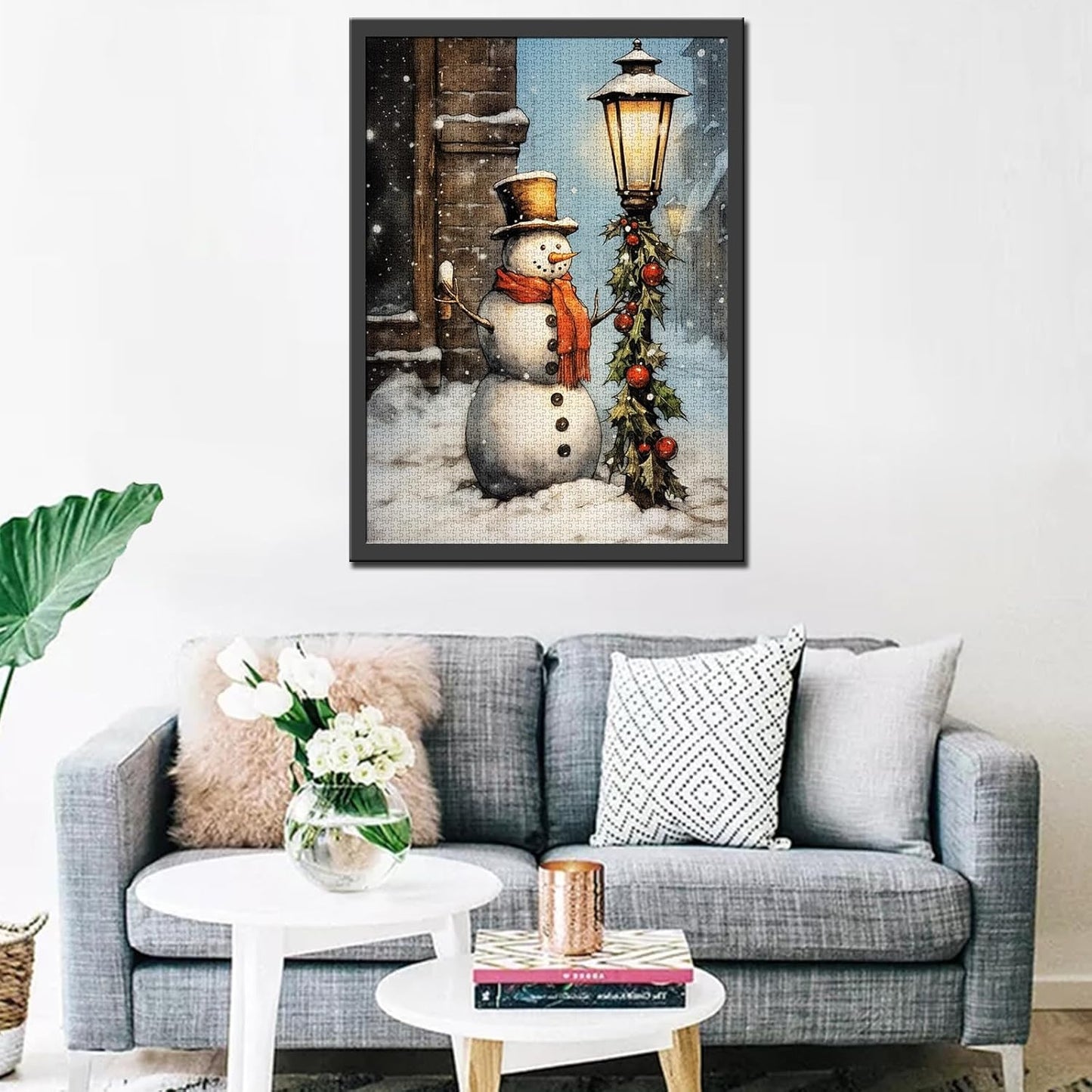 Snowman on Christmas Street Jigsaw Puzzles