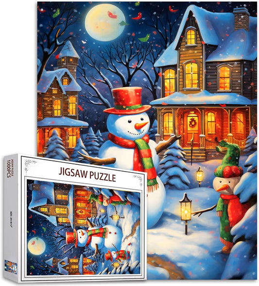 Snowman Under the Nightlight Jigsaw Puzzles