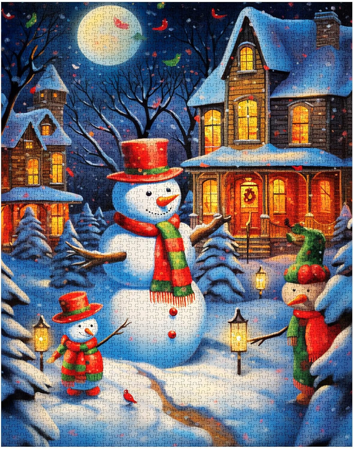 Snowman Under the Nightlight Jigsaw Puzzles