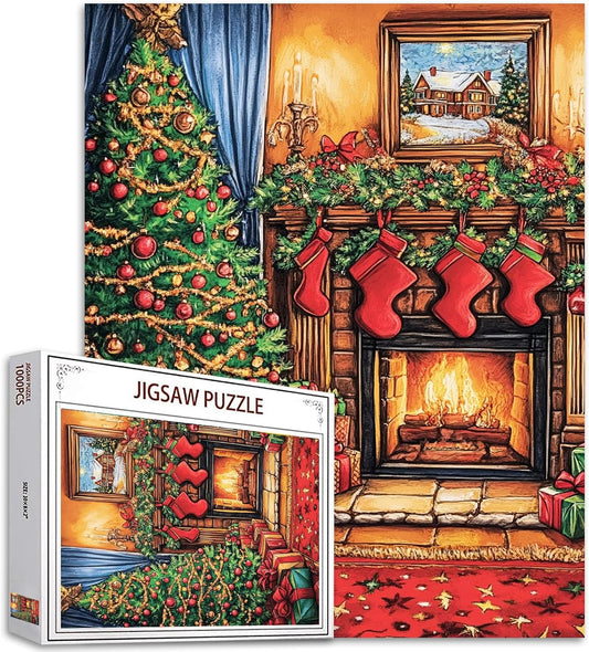 Christmas Stockings on Fireplace Jigsaw Puzzles