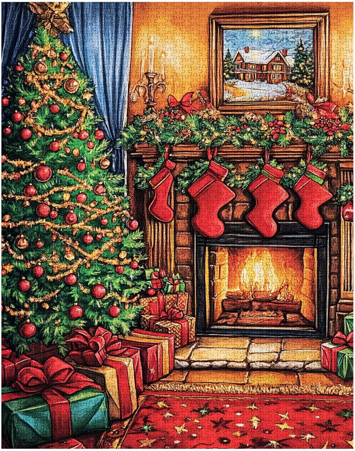 Christmas Stockings on Fireplace Jigsaw Puzzles