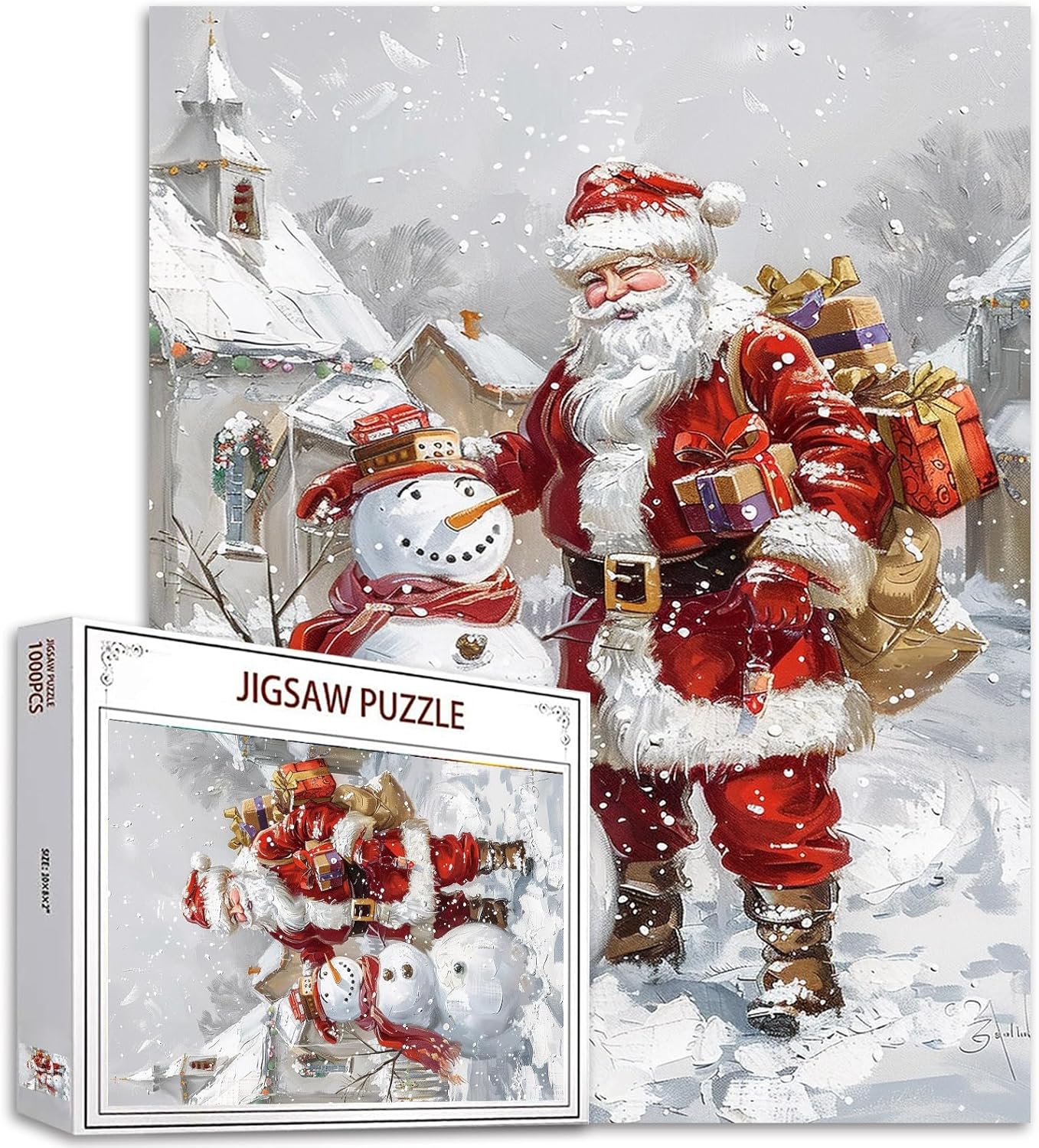 Santa Claus and Snowman in Heavy Snow Jigsaw Puzzles