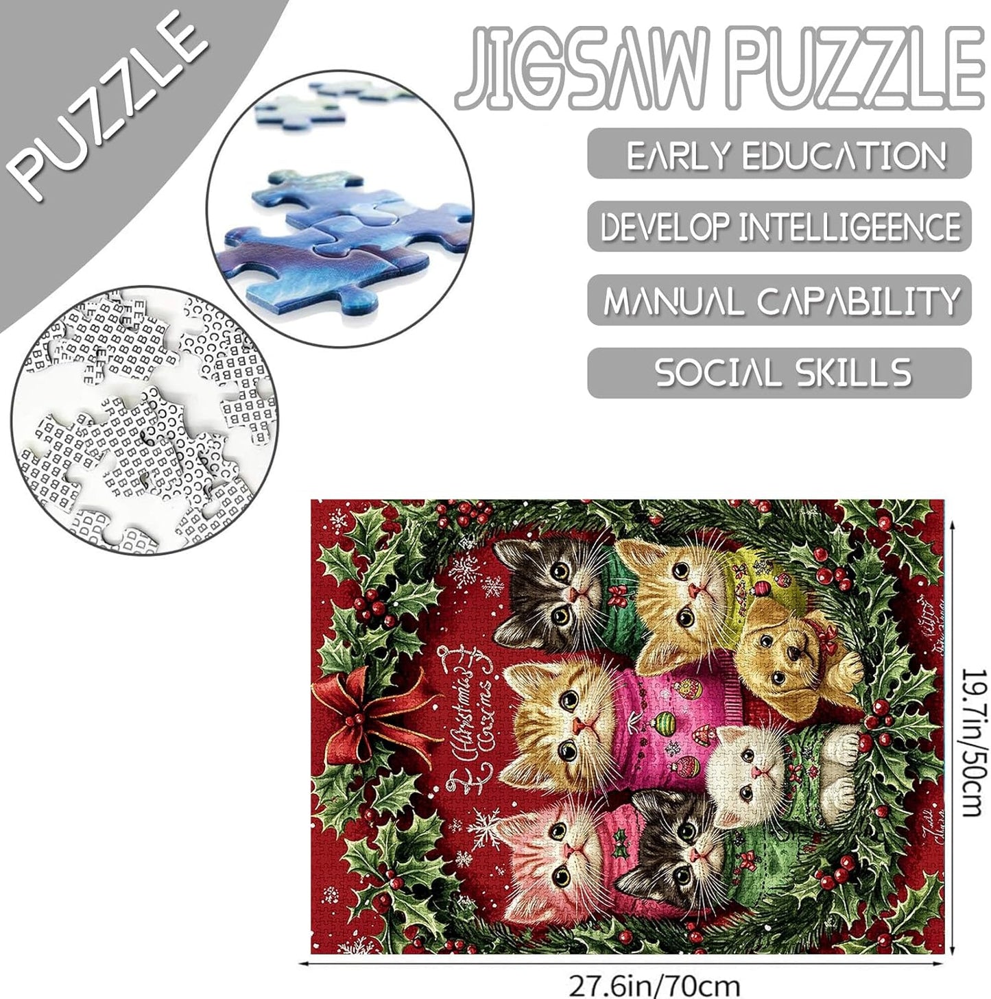 Kittens and Puppies in Christmas Wreath Jigsaw Puzzles