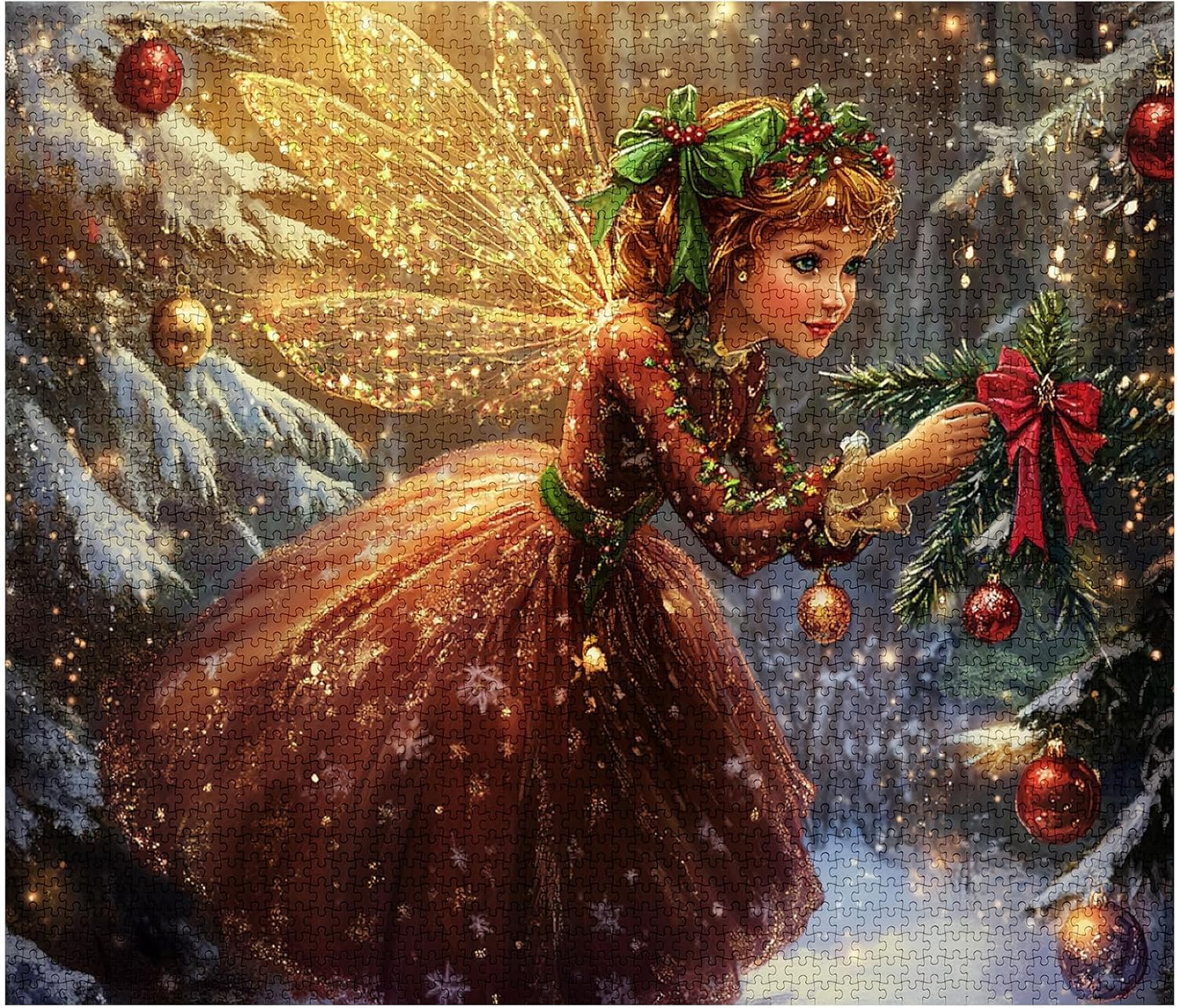 Christmas Elf with Golden Wings Jigsaw Puzzles