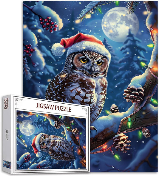 Owl with a Christmas Hat Jigsaw Puzzles