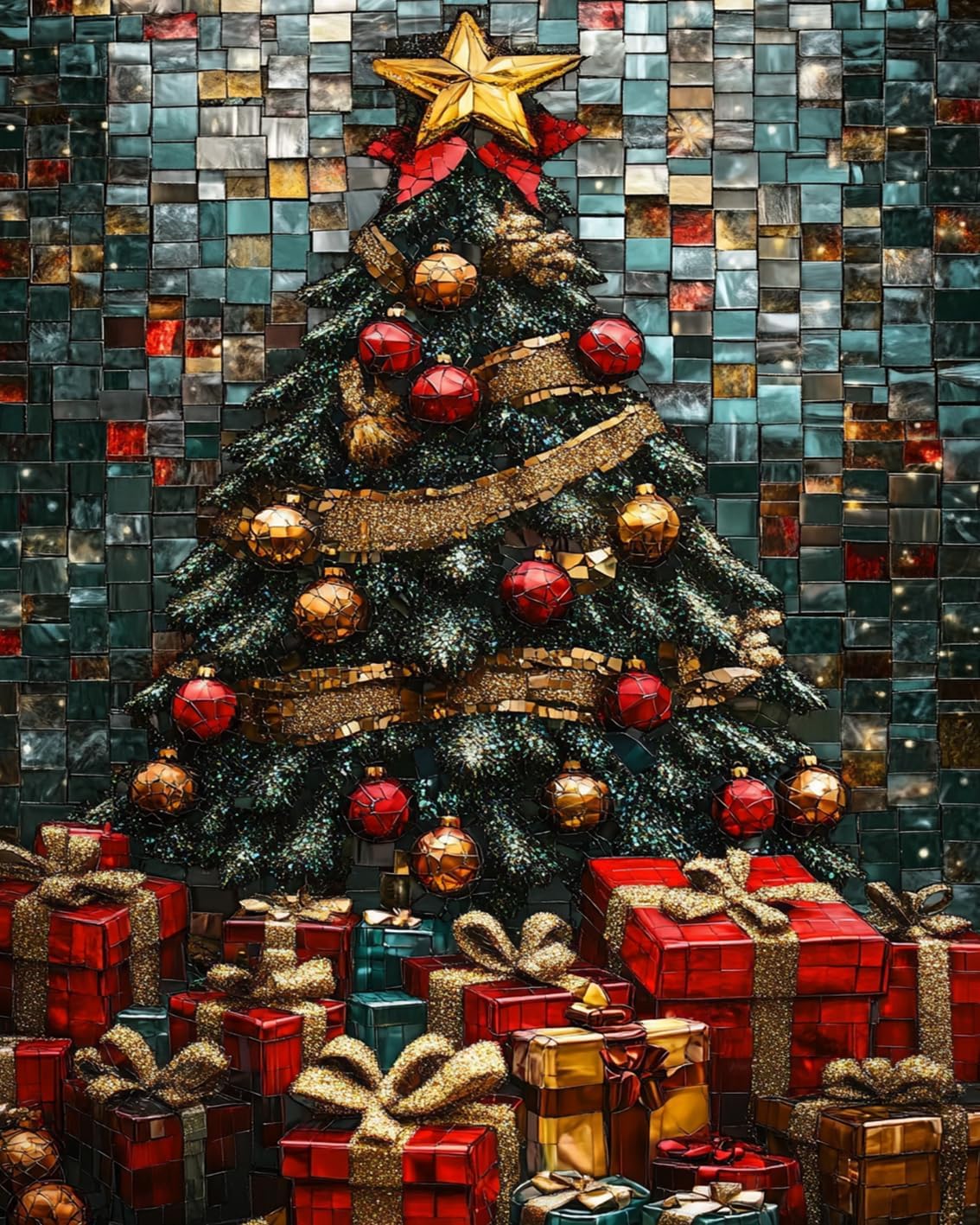 Christmas Tree Piled with Gifts Paint by Numbers