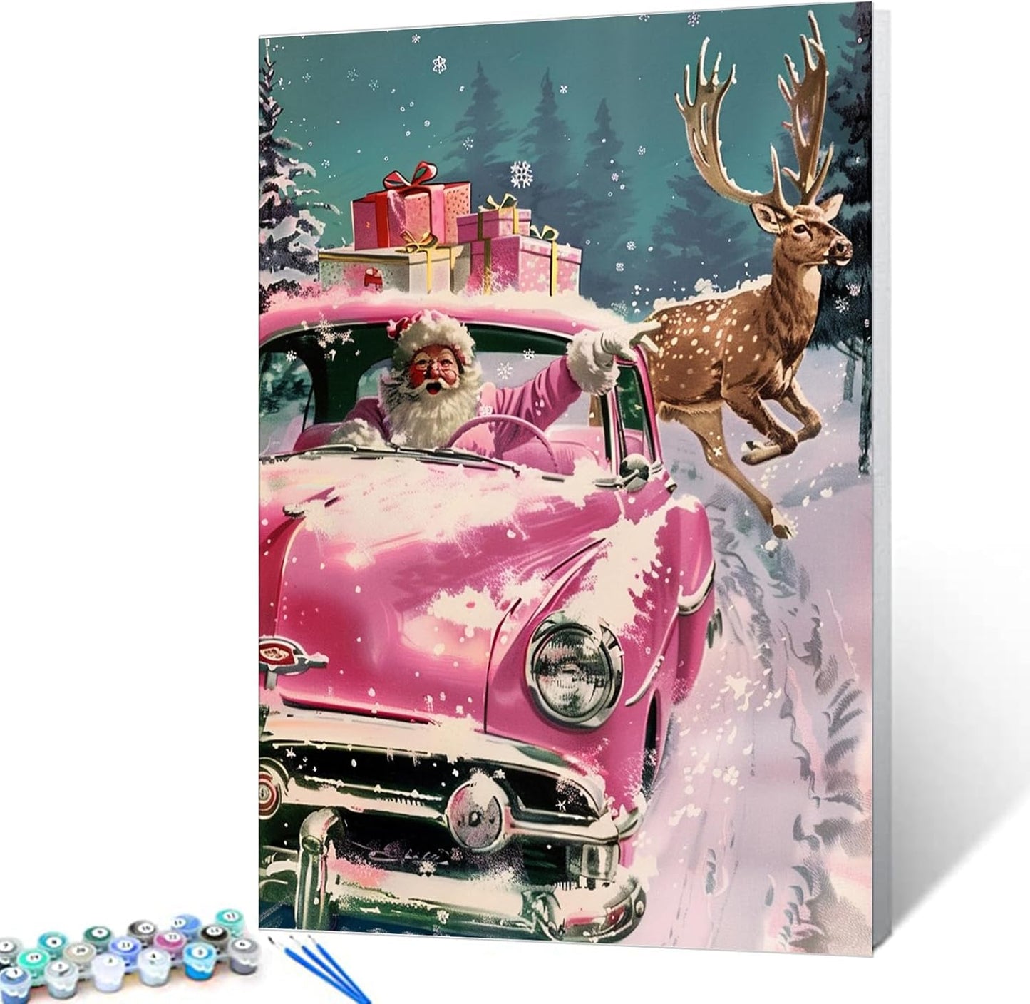 Santa Claus's Pink Sports Car Paint by Numbers