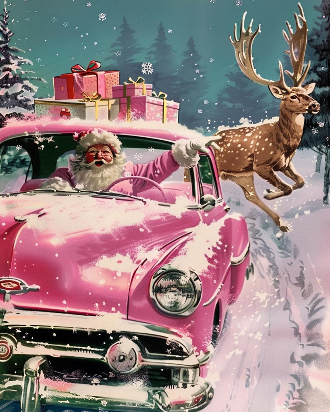 Santa Claus's Pink Sports Car Paint by Numbers