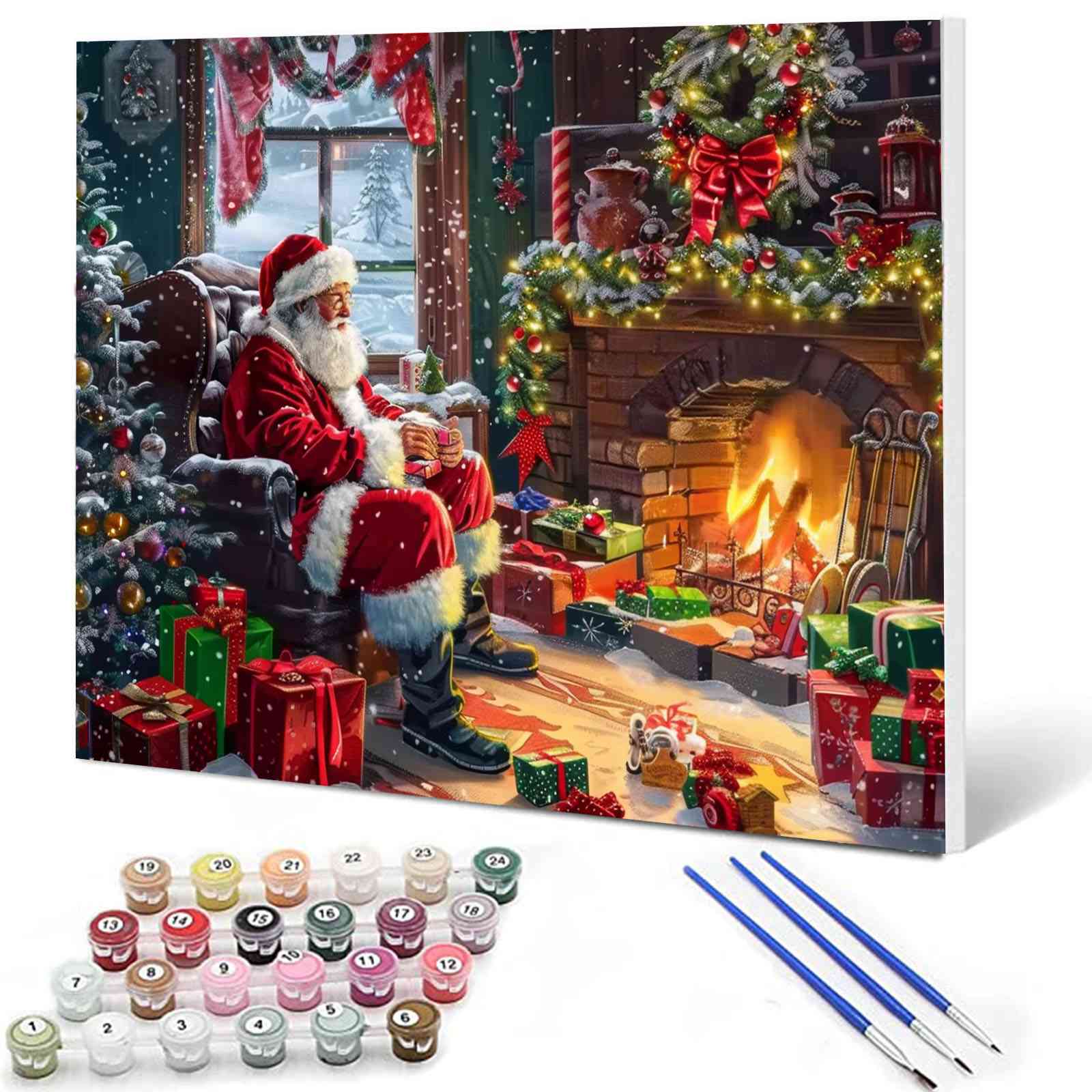 Santa Claus by the Fireplace Paint by Numbers