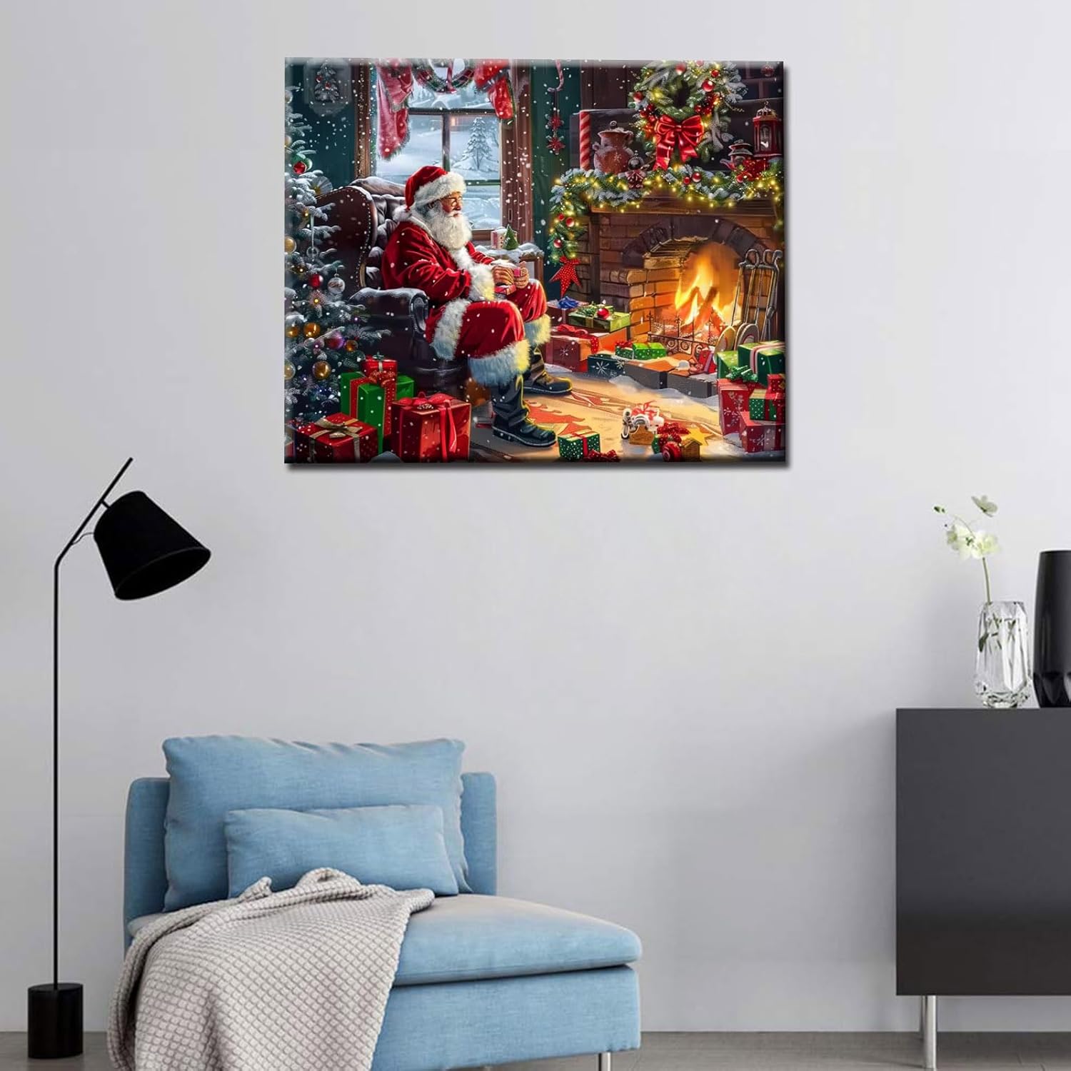 Santa Claus by the Fireplace Paint by Numbers