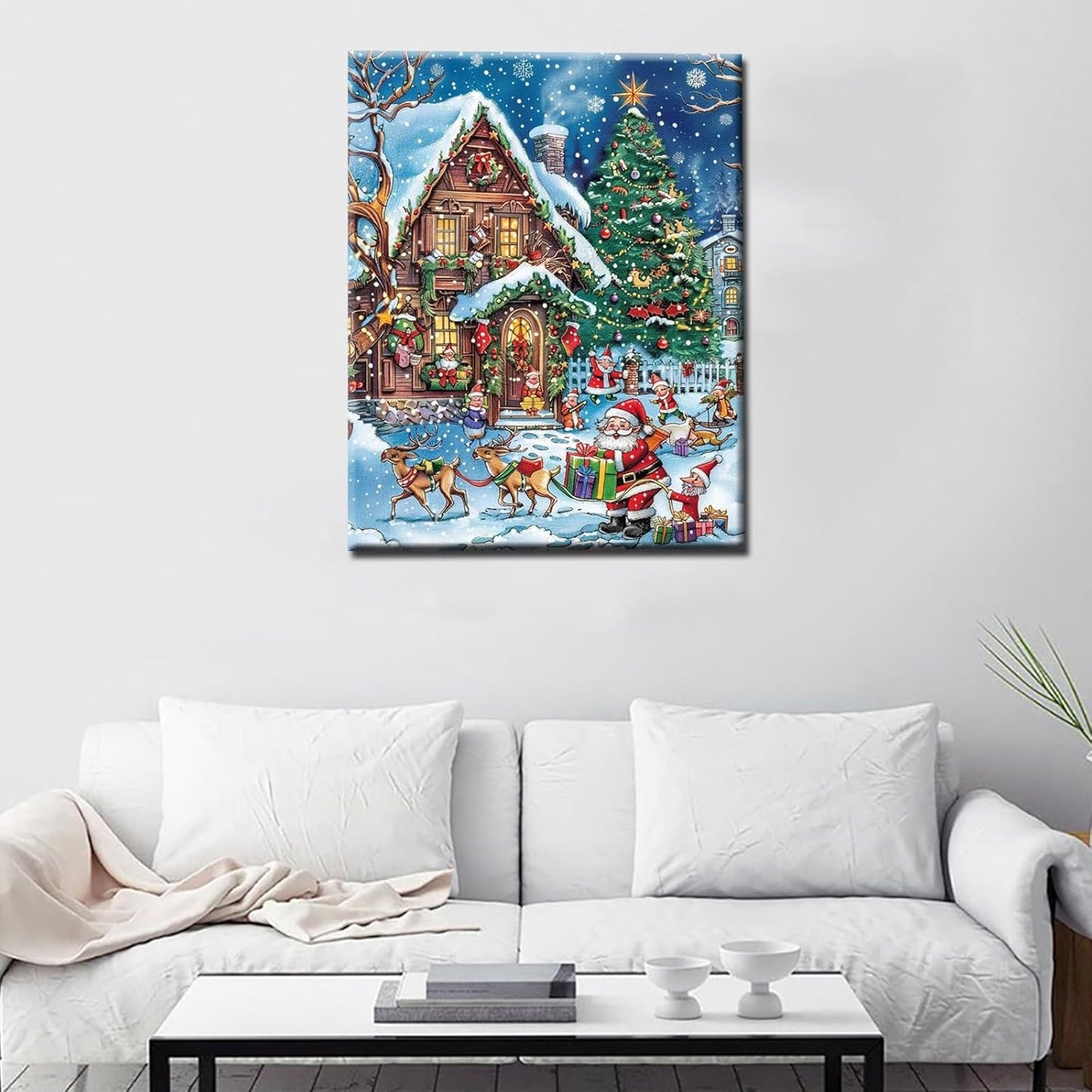 Christmas Santa and Elves on a Snowy Day Paint by Numbers