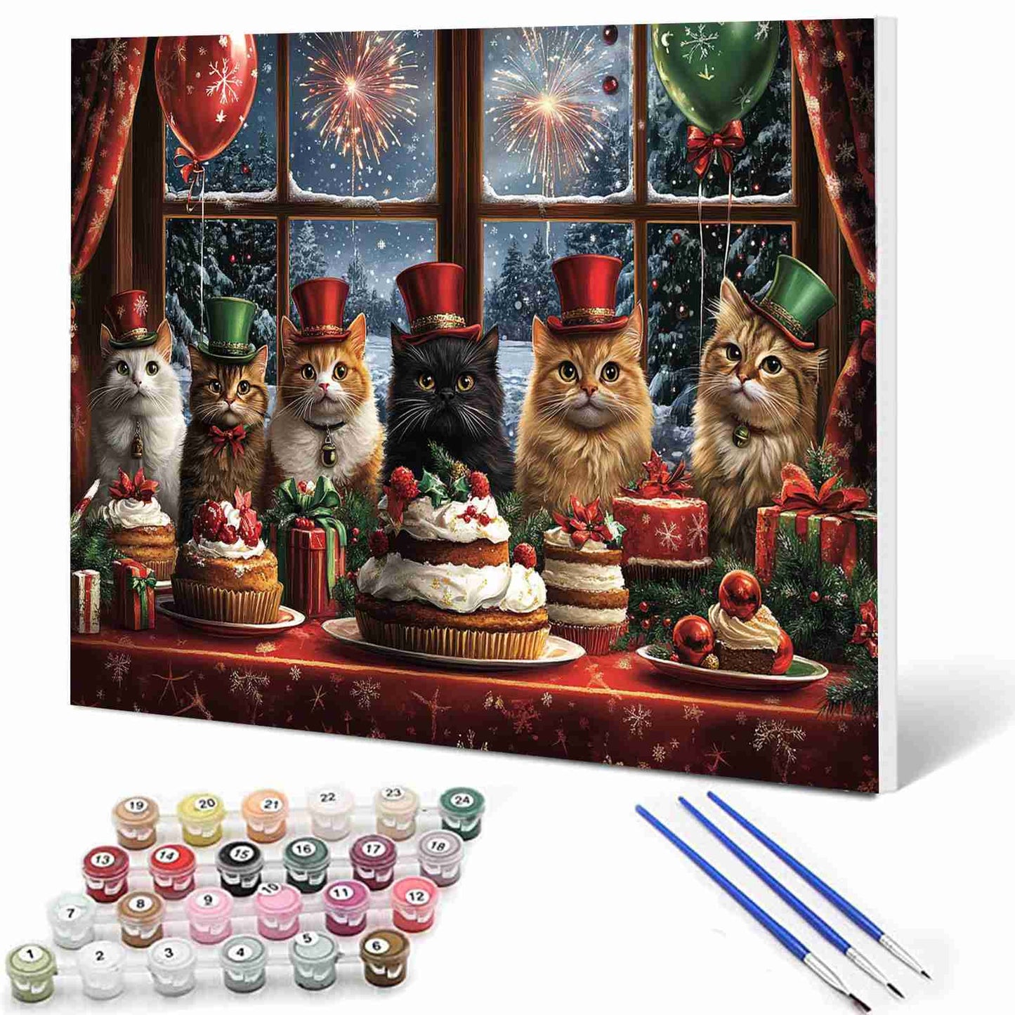 Christmas Feast for the Kittens Paint by Numbers